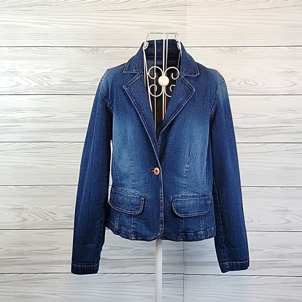 Bandolino Blu jean blazer with floral embellishments Size M